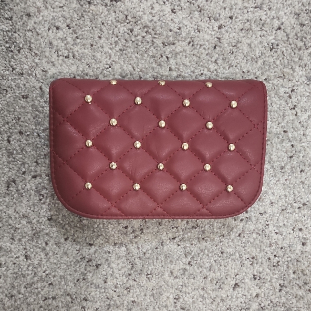 Quilted Burgundy Clutch with Gold Studs